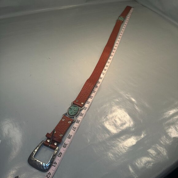 Leather Rock Let Rock Leather Belt Western Boho Y2K Turquoise Stone Jeweled - Picture 9 of 15
